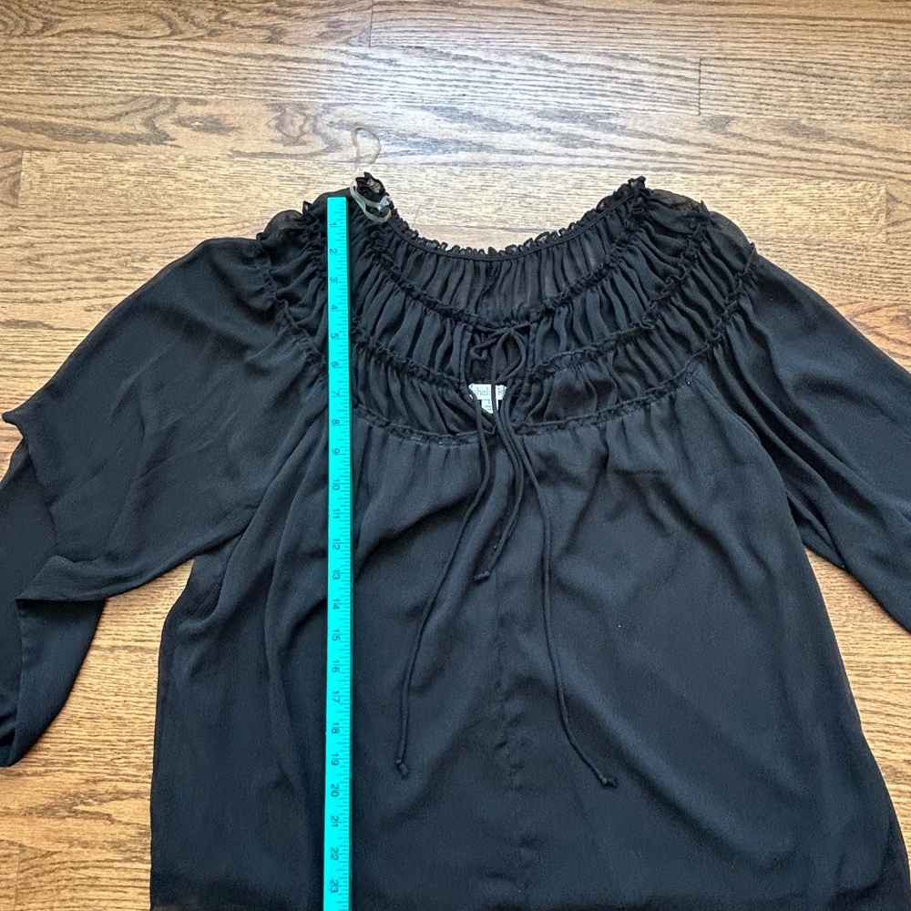 Black Sheer Sleeve Blouse Pheasant Boho Womens L - Picture 5 of 8